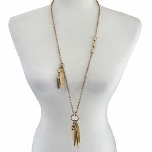 Chico’s long gold leaf statement necklace